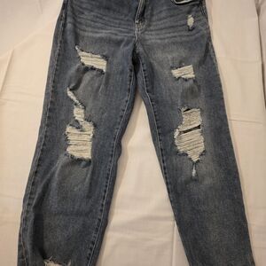 Distressed Crop Denim Women's Jeans 31"Waist, 25" Inseam, Stretch Denim